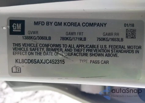 2018 Chevrolet Spark 1Lt Cvt from USA, damaged, VIN KL8CD6SAXJC452315